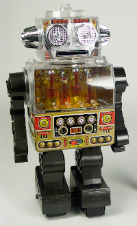 »Piston Robot« met lamp en beweging op batterijen von Horikawa Toys (Japan) - Deventer Musea, Netherlands - CC BY-SA.
https://www.europeana.eu/de/item/2021659/S1985_0133