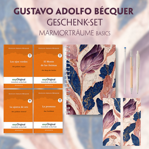 Gustavo Adolfo Bécquer Geschenkset - 4 Bücher (mit Audio-Online) + Marmorträume Schreibset Basics - Gustavo Adolfo Bécquer