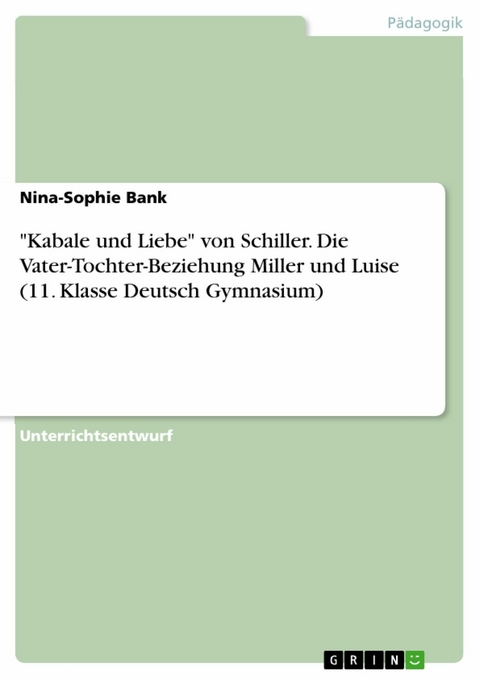 "Kabale und Liebe" von Schiller. Die Vater-Tochter-Beziehung Miller und Luise (11. Klasse Deutsch Gymnasium) - Nina-Sophie Bank