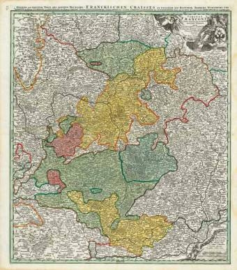 Historische Karte: Oberer und größerer Teil von FRANKEN 1707 (Plano) - Johann B Homann