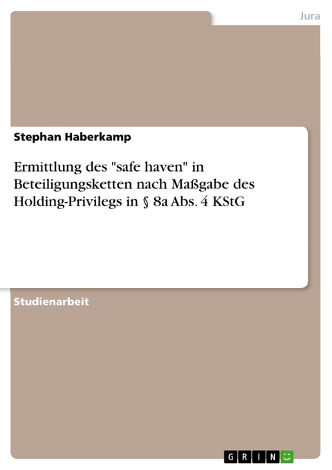 Ermittlung des "safe haven" in Beteiligungsketten nach Maßgabe des Holding-Privilegs in § 8a Abs. 4 KStG - Stephan Haberkamp