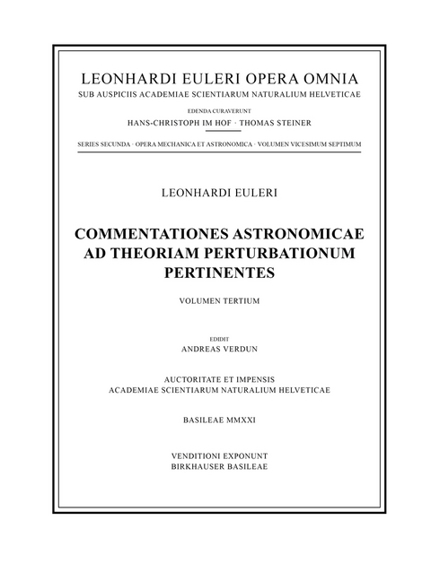 Commentationes astronomicae ad theoriam perturbationum pertinentes 3rd part - Leonhard Euler