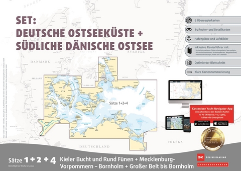 Sportbootkarten Satz 1, 2 und 4 Set: Deutsche Ostseeküste und Südliche Dänische Ostsee (Ausgabe 2022)