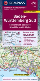 KOMPASS Großraum-Radtourenkarte 3711 Baden-Württemberg Süd, Schwarzwald, Bodensee, Schwäbische Alb, Allgäu 1:125.000 - 