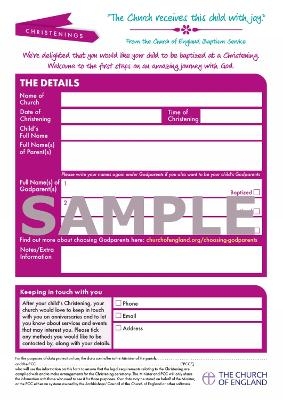 Baptism Welcome Form (pack of 30) -  Church of England