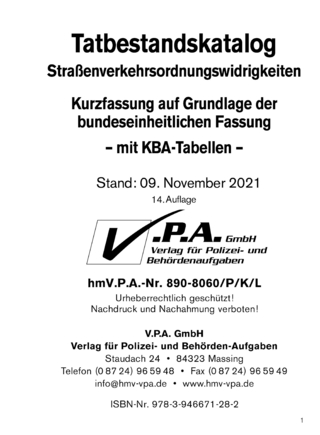 Grundwerk - Kurzfassung auf Grundlage der bundeseinh. Fassung mit KBA-Tabellen, Loseblatt-Ausgabe - V.P.A. GmbH