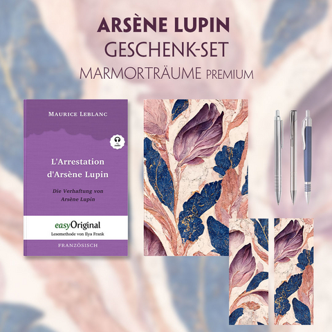 Die Verhaftung von d’Arsène Lupin - Geschenkset (Buch + Audio-Online) + Marmorträume Schreibset Premium - Maurice Leblanc