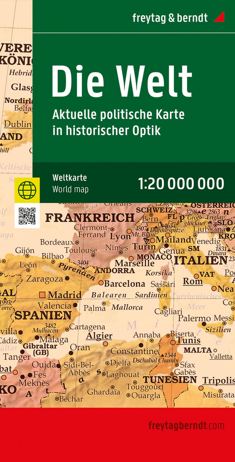 Weltkarte: Aktuelle Karte im antiken Stil, 1:20.000.000, Poster, freytag &amp; berndt