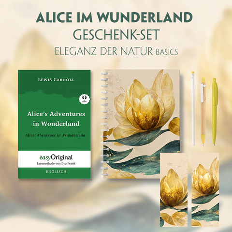 Alice im Wunderland Geschenkset (Softcover + Audio-Online) + Eleganz der Natur Schreibset Basics - Lewis Carroll