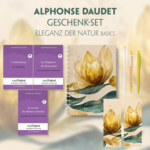 Alphonse Daudet Geschenkset - 3 Bücher (mit Audio-Online) + Eleganz der Natur Schreibset Basics - Alphonse Daudet