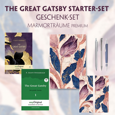 The Great Gatsby Starter-Paket Geschenkset 2 Bücher (mit Audio-Online) + Marmorträume Schreibset Premium - F. Scott Fitzgerald