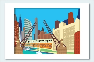 Chicago River and Chicago Architecture Matted Print, 11 X 14
