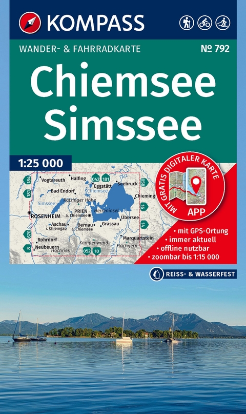 KOMPASS Wanderkarte 792 Chiemsee, Simssee 1:25.000