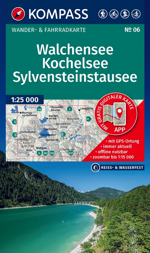 KOMPASS Wanderkarte 06 Walchensee, Kochelsee, Sylvensteinstausee 1:25.000