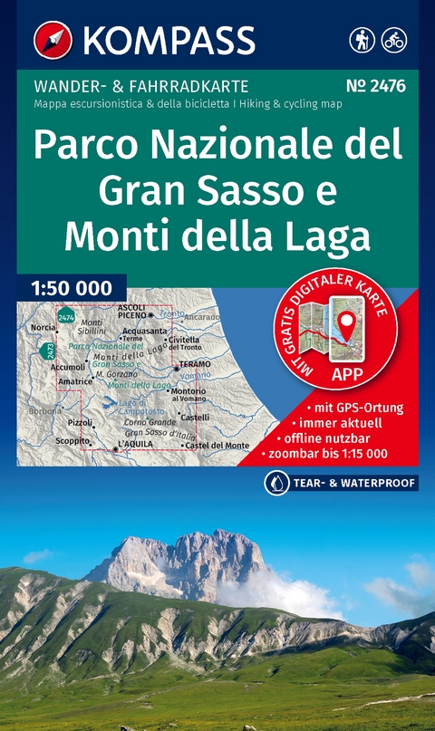 KOMPASS Wanderkarte 2476 Parco Nazionale del Gran Sasso e Monti della Laga 1:50.000