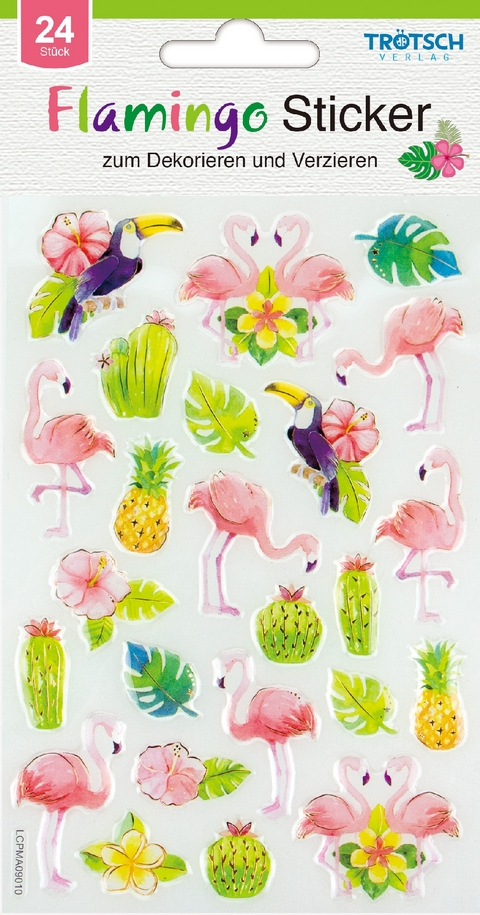 Dekorative Sticker "Flamingo" 24 Stück mit Geloptik