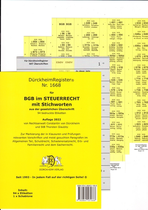 DürckheimRegister® BGB im Steuerrecht MIT STICHWORTEN - Constantin Dürckheim, Thorsten Glaubitz