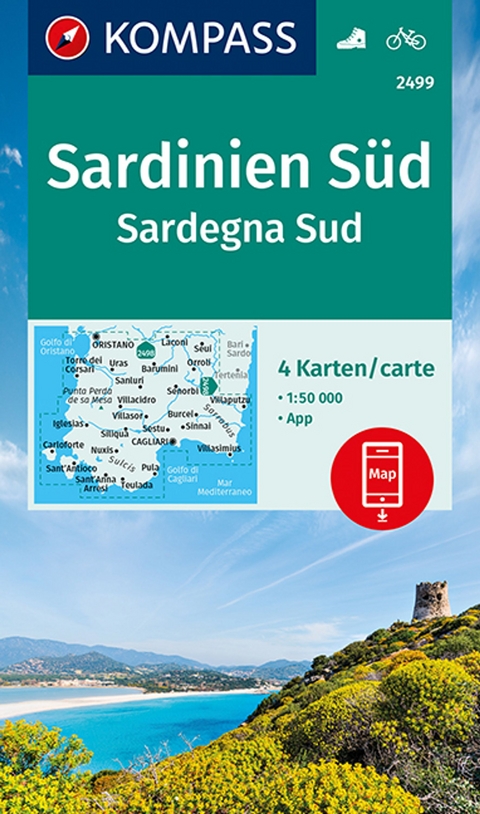 KOMPASS Wanderkarten-Set 2499 Sardinien Süd, Sardegna Sud (4 Karten) 1:50.000