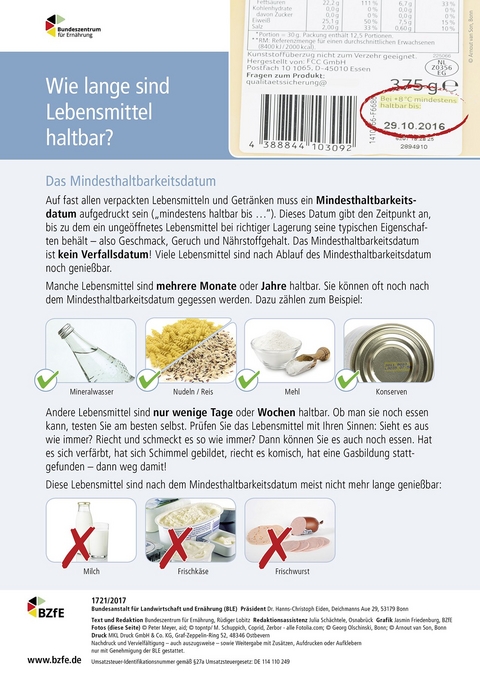 Lebensmittel-Infoblatt: MHD/Verbrauchsdatum - Rüdiger Lobitz, Martina Spaeth