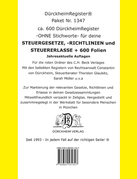 DürckheimRegister® Paket-STEUERGESETZE-RILI-ERLASSE: 600 DürckheimRegister® ohne Stichworte + 600 FOLIEN - 