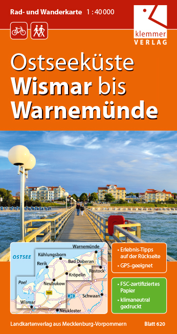 Rad- und Wanderkarte Ostseeküste Wismar bis Warnemünde - 
