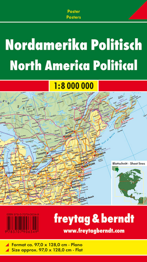 Nordamerika physisch-politisch, Magnetmarkiertafel 1:8 Mill. - 