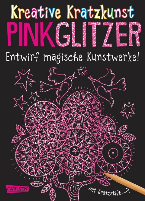 Kratzbilder für Kinder: Kreative Kratzkunst: Pink Glitzer: Set mit 10 Kratzbildern, Anleitungsbuch und Holzstift - Anton Poitier