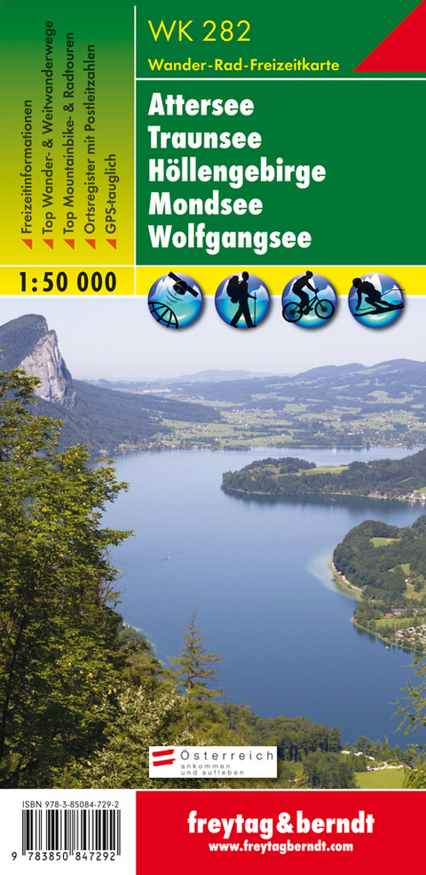 WK 282 Attersee - Traunsee - Höllengebirge - Mondsee - Wolfgangsee, Wanderkarte 1:50.000 - 
