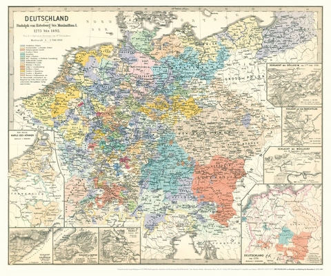 Historische Karte: DEUTSCHLAND von Rudolph von Habsburg bis Maximilian I. 1273–1492 (Plano) - Karl von Spruner
