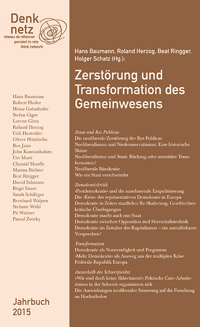 Denknetz-Jahrbuch 2015: Zerstörung und Transformation des Gemeinwesens - 