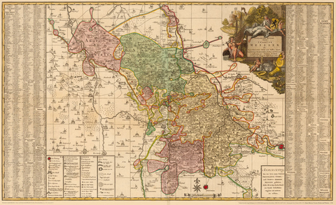 Historische Karte: Ämter Meissen, Nossen, Oschatz und Wurtzen, 1750 (Plano) - Peter (der Jüngere) Schenk