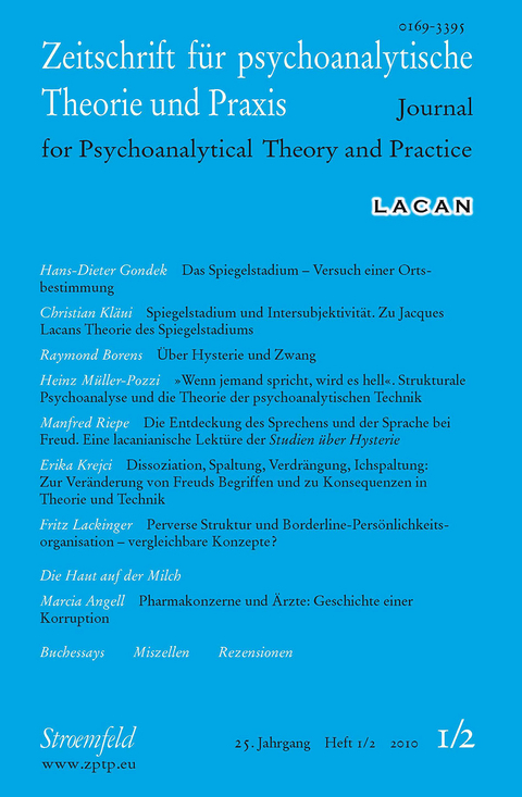 Zeitschrift für psychoanalytische Theorie und Praxis, Jg. XXV / LACAN - 