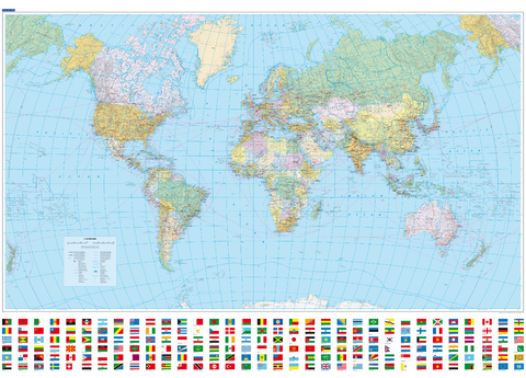 Weltkarte politisch mit Relief (d,f,e) 1:30 Mio. Poster