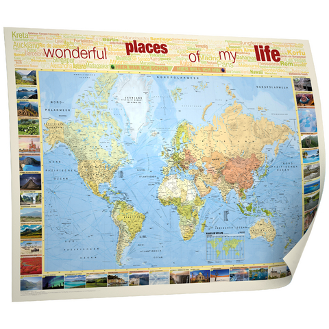 Kastanea Weltkarte "Places of my life", 1:35 Mio., deutschsprachig, Papierkarte gerollt, folienbeschichtet