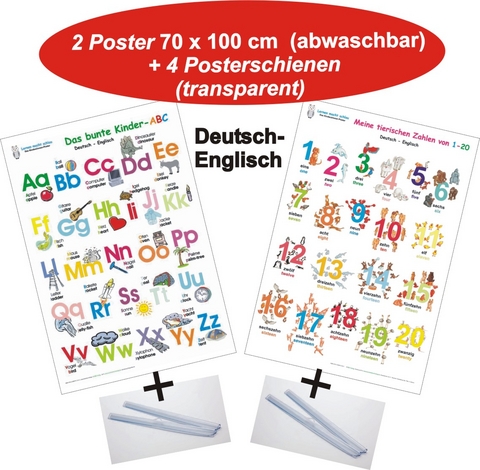 Das bunte Kinder-ABC + Meine tierischen Zahlen von 1-20 Deutsch/Englisch + Posterschienen - Helga Momm