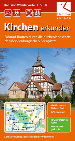 Rad- und Wanderkarte Kirchen erkunden in der Mecklenburgischen Seenplatte - Klaus Klemmer