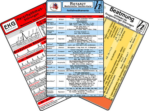 Notarzt Karten-Set - Herzrhythmusstörungen, Notfallmedikamente, Beatmung - Oxygenierungs-Störungen, EKG Auswertung - 
