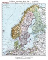Historische Karte: SCHWEDEN, NORWEGEN, FINNLAND und DÄNEMARK - um 1910 [gerollt] - Friedrich Handtke