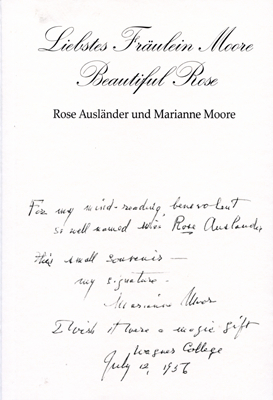 Liebstes Fräulein Moore – Beautiful Rose - Marianne Moore, Rose Ausländer