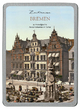 Zeitreise - Bremen - 14 nostalgische Ansichtskarten in Farbe - Aus der Zeit um 1900; 11 Karten von Bremen - 3 Karten von Bremerhaven - Vermerk: Die Ansichtskarten sind NEU, der Deckel des Blechbehälters ist rückseitig unterhalb gestaucht