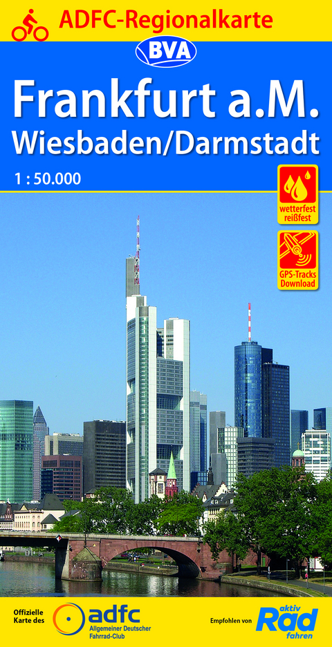 ADFC-Regionalkarte Frankfurt a. M. Wiesbaden/Darmstadt, 1:50.000, mit Tagestourenvorschlägen, reiß- und wetterfest, E-Bike-geeignet, GPS-Tracks Download