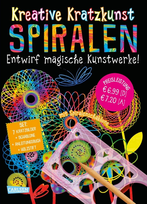 Kreative Kratzkunst: Spiralen: Set mit 7 Kratztafeln, Spirograph, Anleitungsbuch und Holzstift - Anton Poitier