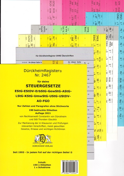 DürckheimRegister® STEUERGESETZE: Zahlen und §§, OHNE Stichworte - Thorsten Glaubitz, Constantin von Dürckheim