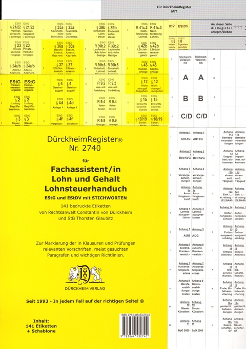 DürckheimRegister® BMF-Lohnsteuerhandbuch/EStG. Fachassistent Lohn und Gehalt (2020) - 