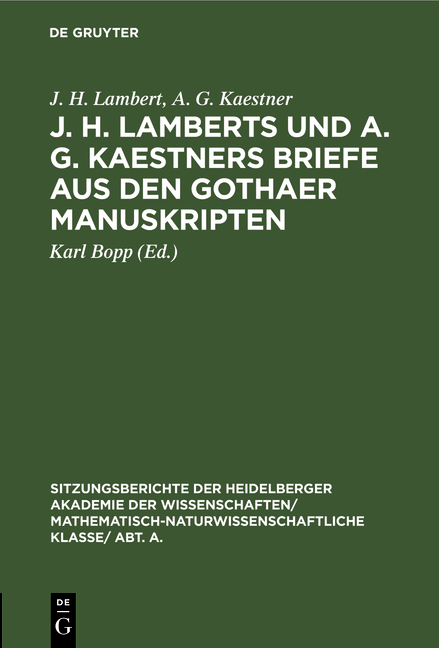 J. H. Lamberts und A. G. Kaestners Briefe aus den Gothaer Manuskripten - J. H. Lambert, A. G. Kaestner