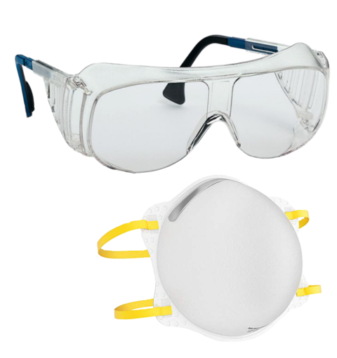 Schutzausrüstung-Set: Überbrille + 5 Masken