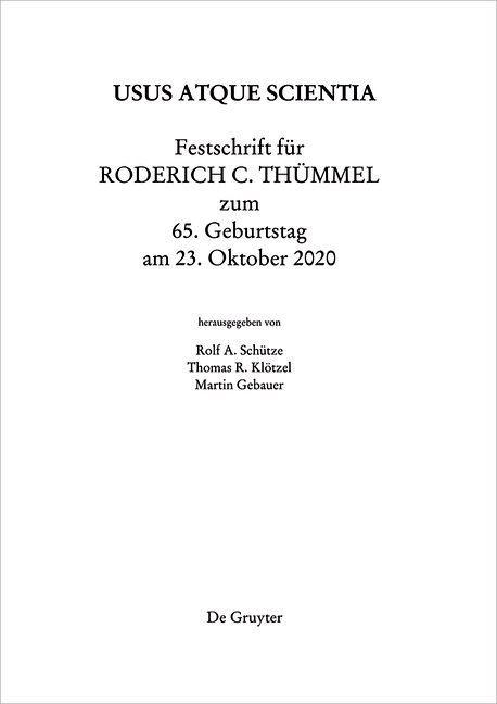 Festschrift für Roderich C. Thümmel zum 65. Geburtstag am 23.10.2020 - 