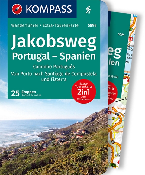 KOMPASS Wanderführer Jakobsweg Portugal Spanien, 60 Touren mit Extra-Tourenkarte - Robert Schwänz