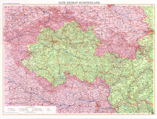 Alte Heimat Sudetenland 1937, Historische Karte, Poster 1:600.000, freytag & berndt: Nachdruck / Faksimile